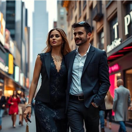 An Indian couple walking in a busy street